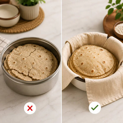(Pack Of 3) Cotton Double Layer Wrap With Flaps For Roti, Chapati & Paratha
