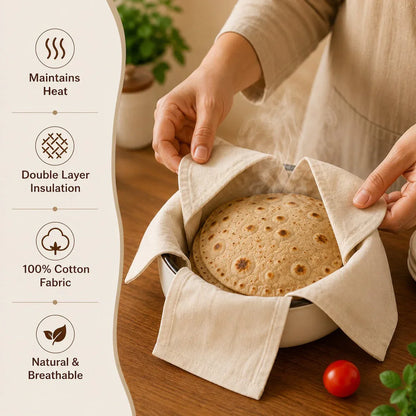 (Pack Of 3) Cotton Double Layer Wrap With Flaps For Roti, Chapati & Paratha